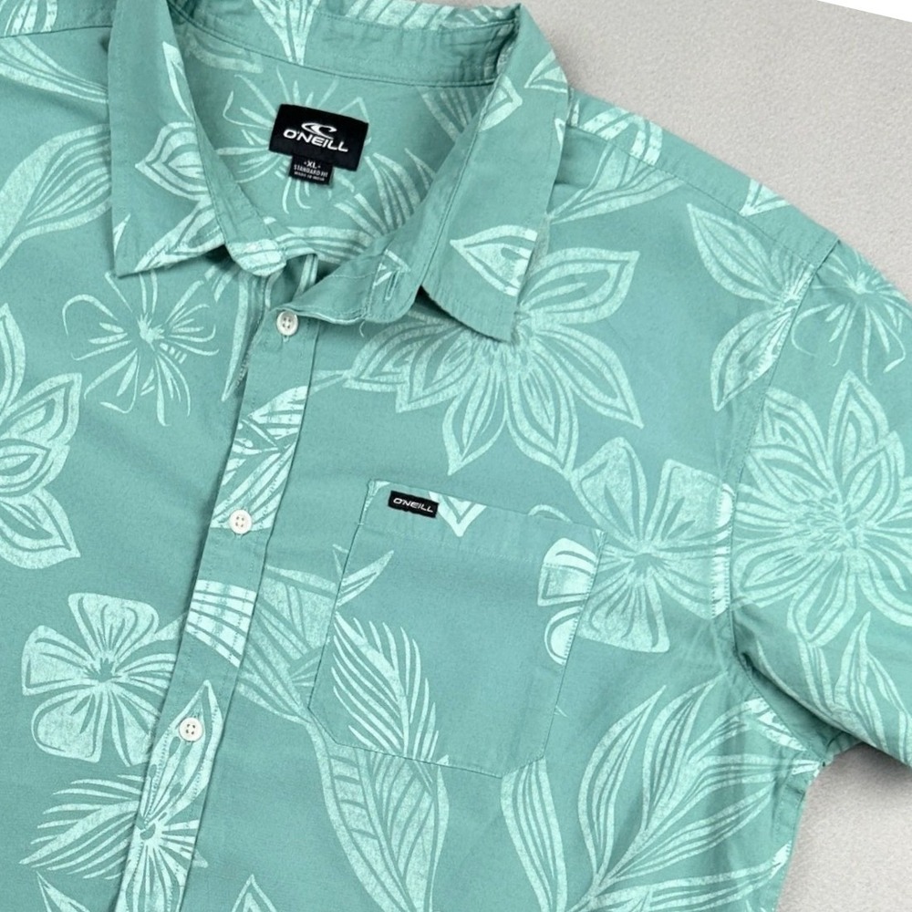 O'Neill Floral Tropical Hibiscus Button Down Shirt Mens XL Teal Green SU4104106X
